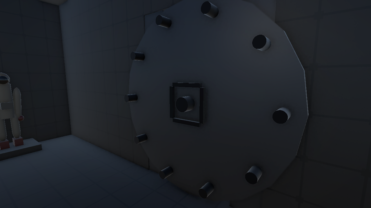 Close-up of the vault door's wheel handle grab point